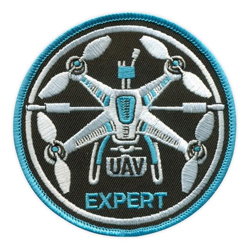 Patchion UAV Expert – Air Drohne – Blau/Weiß – Schwarz Klettverschluss kompatibel mit Klettverschluss – bestickter Patch/Abzeichen/Emblem von Patchion