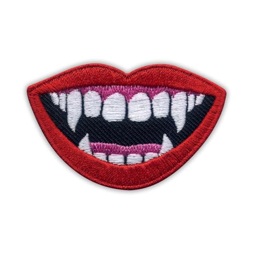 Patchion Vampirlippen – schwarzer Klettverschluss kompatibel mit Klettverschluss – bestickter Aufnäher/Abzeichen/Emblem von Patchion