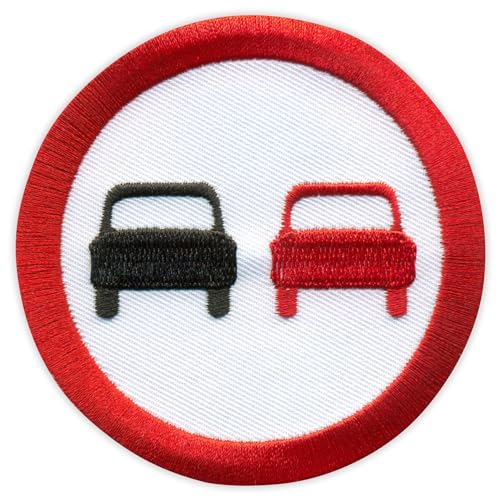 Patchion Verkehrsschild mit Aufschrift "No overtaking – UK Road Sign – Black Hook and Loop Compatible with Velcro Hook and Loop Fastener – Embroidered Patch/Badge/Emblem von Patchion