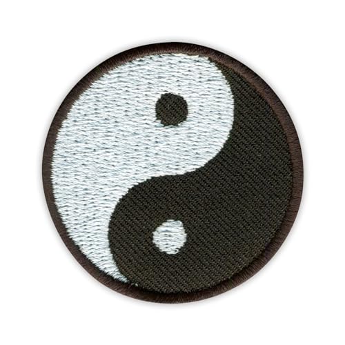 Patchion Yin Yang mit schwarzem Rand – schwarzer Klettverschluss kompatibel mit Klettverschluss – bestickter Aufnäher/Abzeichen/Emblem von Patchion