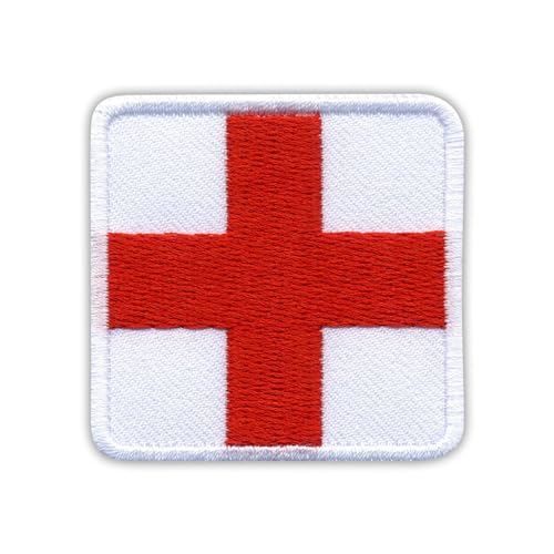 Rotes Medic Kreuz auf weißem Hintergrund – quadratisch – zum Aufnähen – bestickter Aufnäher/Abzeichen/Emblem Patches von Patchion