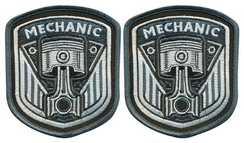 Set mit 2 – Automechaniker – Kolben – schwarzes VeIcro/Klettverschluss-Rückseite – bestickter Aufnäher/Abzeichen/Emblem von Patchion