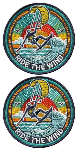 Set mit 2 – Kitesurfen – Ride The Wind – Bügeln/Heißsiegel-Rückseite – bestickter Aufnäher/Abzeichen/Emblem von Patchion