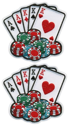 Set mit 2 – Poker – Full House – schwarzes VeIcro/Klettverschluss-Rückseite – bestickter Aufnäher/Abzeichen/Emblem von Patchion