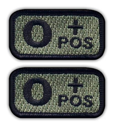 Set mit 2 Stück – Blutgruppe 0 "POS" ACU-Foliage – zum Aufbügeln auf der Rückseite – bestickter Aufnäher/Abzeichen/Emblem von Patchion