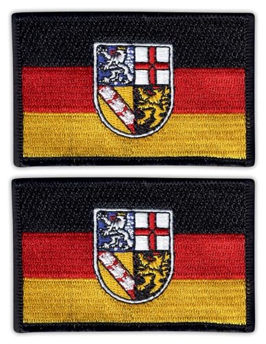 Set mit 2 Stück – Flagge des Saarlandes – Schwarz VeIcro/Klettverschluss-Rückseite – bestickter Aufnäher/Abzeichen/Emblem von Patchion