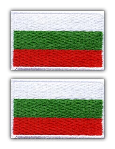 Set mit 2 Stück – Flagge von Bulgarien – Schwarz VeIcro/Klettverschluss-Rückseite – bestickter Aufnäher/Abzeichen/Emblem von Patchion