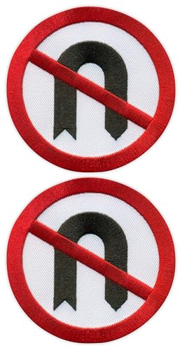Set mit 2 Stück – keine U-Turns für den Fahrzeugverkehr – britisches Straßenschild – schwarzes VeIcro/Klettverschluss-Rückseite – bestickter Aufnäher/Abzeichen/Emblem von Patchion