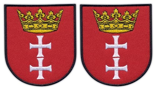 Set mit 2 Wappen der Stadt Danzig – zum Aufbügeln auf der Rückseite – bestickter Aufnäher/Abzeichen/Emblem von Patchion