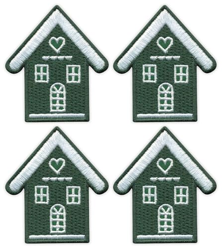 Set mit 4 – Grünes Haus mit Herz – schwarzes VeIcro/Klettverschluss-Rückseite – bestickter Aufnäher/Abzeichen/Emblem von Patchion