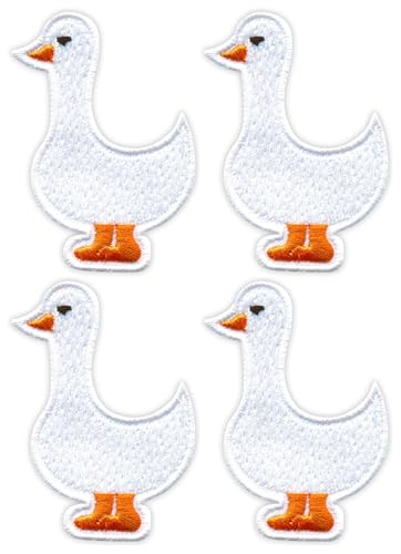 Set mit 4 Stück – weiße Gans – schwarzes VeIcro/Klettverschluss-Rückseite – bestickter Aufnäher/Abzeichen/Emblem von Patchion