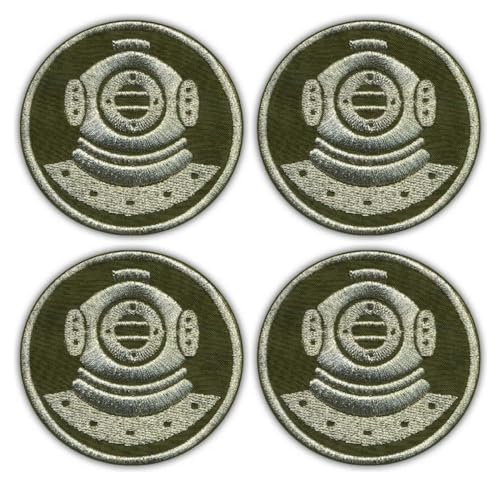 Set mit 4 – Taucher (Oliv-Silber) – Bügeln/Heißsiegelrückseite – bestickter Aufnäher/Abzeichen/Emblem von Patchion