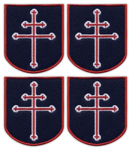 Set mit vier – Freies Frankreich-Abzeichen – Kreuz von Lothringen – schwarzes VeIcro/Klettverschluss-Rückseite – bestickter Aufnäher/Abzeichen/Emblem von Patchion