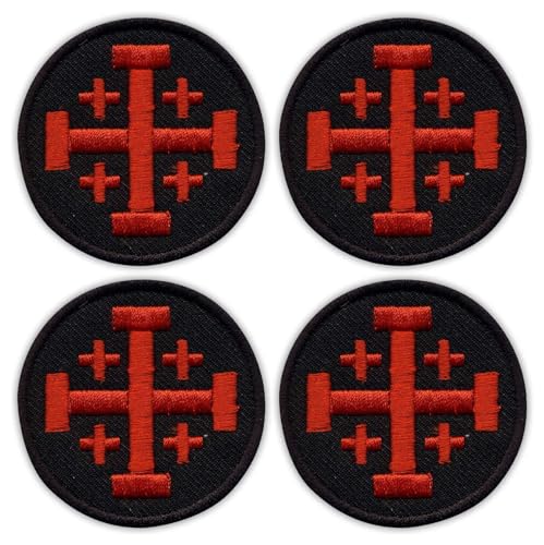Set mit vier – Jerusalem-Kreuz – Schwarz und Rot – zum Aufnähen – bestickter Aufnäher/Abzeichen/Emblem von Patchion