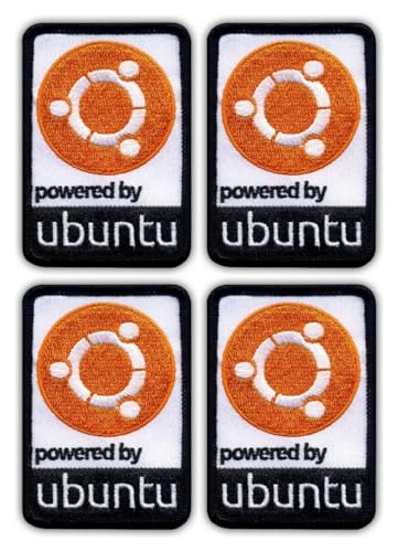 Set mit vier – Powered by Ubuntu – schwarzer VeIcro/Klettverschluss-Rückseite – bestickter Aufnäher/Abzeichen/Emblem von Patchion