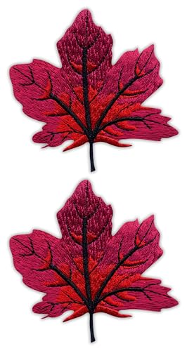 Set mit zwei – Herbst rotes Ahornblatt – groß – zum Aufbügeln auf der Rückseite – bestickter Aufnäher/Abzeichen/Emblem von Patchion