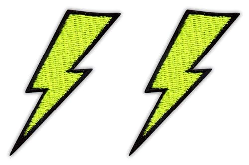 Set mit zwei – Lightning – Donner – Flashy Green – zum Aufbügeln auf der Rückseite – bestickter Aufnäher/Abzeichen/Emblem von Patchion