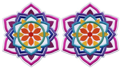 Set mit zwei – Mandala – Weiß Big 20,3 cm – Rückseite Patch – Aufnähen – Bestickter Aufnäher/Abzeichen/Emblem von Patchion