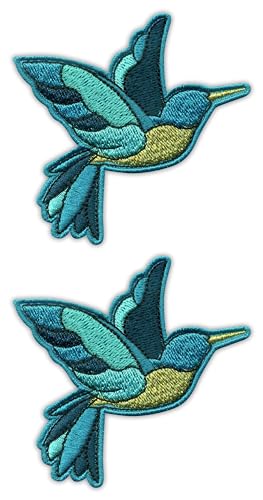 Set mit zwei – Vogel – Kolibri links – zum Aufbügeln auf der Rückseite – bestickter Aufnäher/Abzeichen/Emblem von Patchion