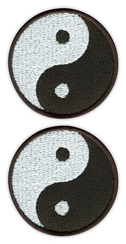 Set mit zwei – Yin Yang mit schwarzem Rand – schwarzes VeIcro/Klettverschluss-Rückseite – bestickter Aufnäher/Abzeichen/Emblem von Patchion