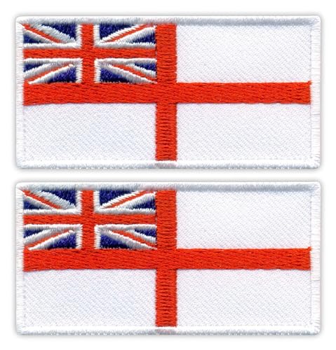 Set mit zwei weißen Flaggen – Royal Navy Flagge – zum Aufbügeln auf der Rückseite – bestickter Aufnäher/Abzeichen/Emblem von Patchion