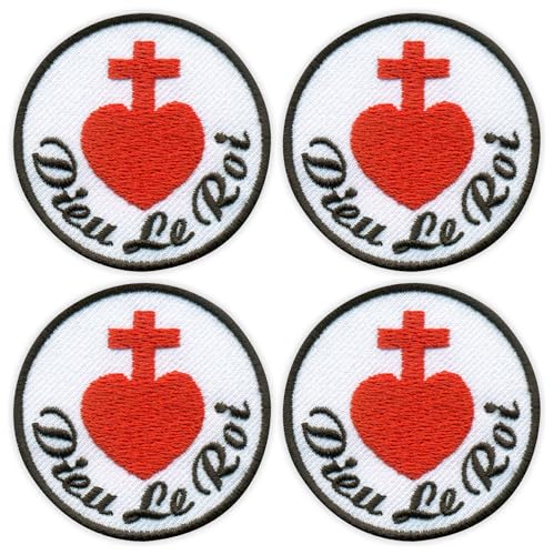 Set von 4 – Dieu Le Roi – Heiliges Herz Vendée – Bügeln/Heißsiegelrückseite – bestickter Aufnäher/Abzeichen/Emblem von Patchion