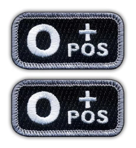 Set mit zwei – Bluttyp 0 "POS Schwarz/Weiß – schwarzes VeIcro/Klettverschlussrückseite – bestickter Aufnäher/Abzeichen/Emblem von Patchion