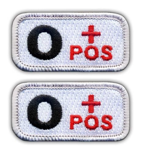 Set von zwei – Bluttyp 0 "Pos weiß/rot – zum Aufnähen – bestickter Aufnäher/Abzeichen/Emblem von Patchion