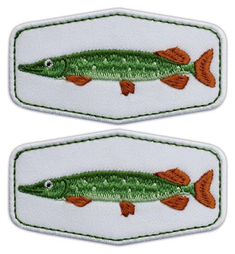 Set von zwei - Hechtfisch - Patch für einen Hechtjäger - Aufnäher - Aufnäher - Bestickter Aufnäher / Abzeichen / Emblem von Patchion