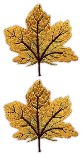 Set von zwei – Herbst Golden Maple Leaf – Big – Schwarz VeIcro/Haken und Schleife Rückseite – bestickt Patch/Abzeichen/Emblem von Patchion