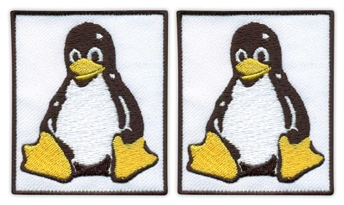 Set von zwei – Linux Betriebssystem – Tux, weißer Hintergrund – zum Aufnähen – bestickter Patch/Abzeichen/Emblem von Patchion