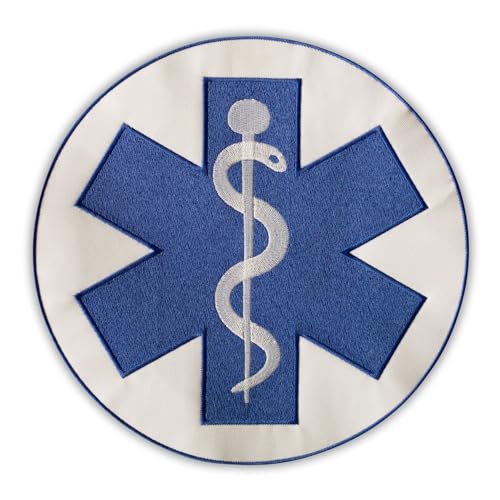 Star of Life – auf der Rückseite – 25,4 cm – Sanitäter-Kreuz blau – zum Aufbügeln auf der Rückseite – bestickter Aufnäher/Abzeichen/Emblem von Patchion