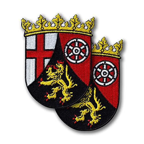 Wappen Rheinland Pfalz - Bundesstaat Deutschland - 2 Stück - bestickt Aufnäher / Abzeichen / Emblem - 5,6 x 7,9 cm (5,7 x 8,0 cm) - zum Aufbügeln / Aufnähen von Patchion