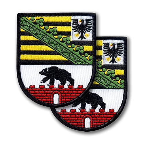 Wappen Sachsen-Anhalt - Deutschland - 2er Set - Bestickter Aufnäher / Abzeichen / Emblem - 6,9 x 7,9 cm (6,8 x 8,0 cm) - Klettverschluss Rückseite - Klettverschluss von Patchion