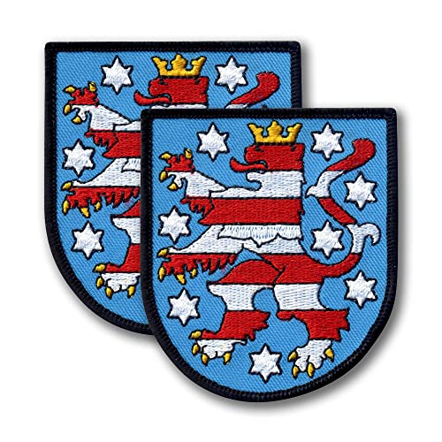 Wappen Thüringen - Deutschland - 2er Set - Shape of Shield - Bestickter Aufnäher / Abzeichen / Emblem - 7,1 x 8,1 cm (7,1 x 8,1 cm) - Klettverschluss Rückseite - Klettverschluss von Patchion