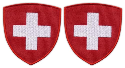 Wappen der Schweiz – Aufnäher zum Aufbügeln auf der Rückseite, bestickt, 2 Stück von Patchion