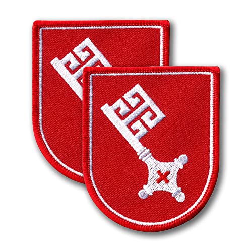 Wappen von Bremen - 2er Set - Schildform - bestickt / Aufnäher / Abzeichen / Emblem - 6,6 x 7,9 cm (6,7 x 8 cm) - zum Aufbügeln / Aufnähen von Patchion