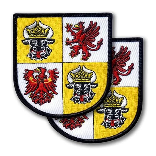 Wappen von Mecklenburg-Vorpommern - Deutschland - 2er Set - Schild Form Bestickter Aufnäher Aufnäher Aufbügler Abzeichen Emblem - 7,6 x 8,1 cm (7,7 x 8,2 cm) - Aufnäher von Patchion