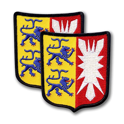 Wappen von Schleswig-Holstein - Deutschland - 2er Set - Schild Form Bestickter Aufnäher / Abzeichen / Emblem - 6,9 x 7,9 cm (6,9 x 8,0 cm) - zum Aufbügeln / Aufnähen von Patchion