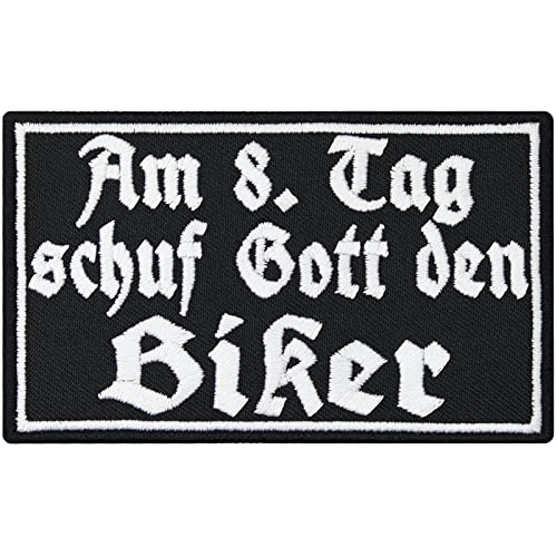 PATCHES Aufnäher -Am 8 Tag schuf Gott den Biker - Motorcycle Rockabilly Anarchy lustige Sprüche Sticker DIY Aufbügler Motorrad Abzeichen zum aufbügeln Aufkleber Applikation Iron on Patch 100x60mm von Patchking