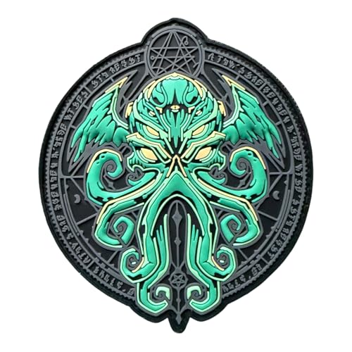 Cthulhu Circle PVC Rubber Morale Patch Abzeichen mit Hakenklett 9cm und leuchtet im Dunkeln, Perfekt für Rucksack oder Cap für alle Fans von Lovecraft Horror von Patchlab