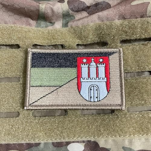 Deutschland Bundesländer Hamburg Flaggen Subdued für Jäger, Bundeswehr, Schützen, Armee und einfach zum Sammeln mit Hakenklett für Rucksack, Jacke usw von Patchlab