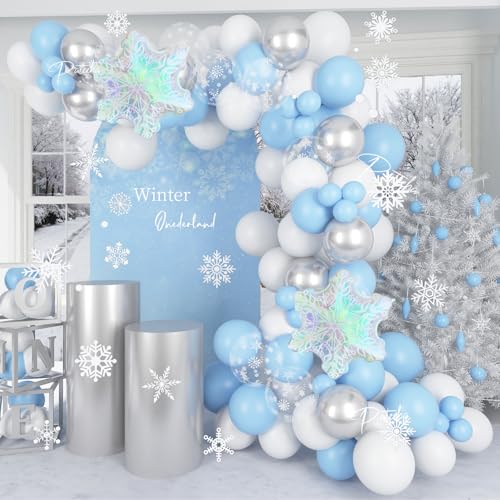 Pateeha Blaue Schneeflocke Ballonbogen Kit 3,6 m Winter Ballonbogen Girlande Blau Silber Weiß Klar Schneeflocke Ballons für Winter Weihnachtsdekorationen Geburtstag Babyparty Party von Pateeha