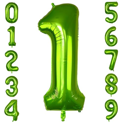 PatiCool Zahlen Luftballon 1 Grün, 40 Zoll Luftballons Geburtstag, Folienballon 1 Grün Geburtstagsdeko, Helium Ballons Zahlen für Kinder, Junge, Mädchen von PatiCool