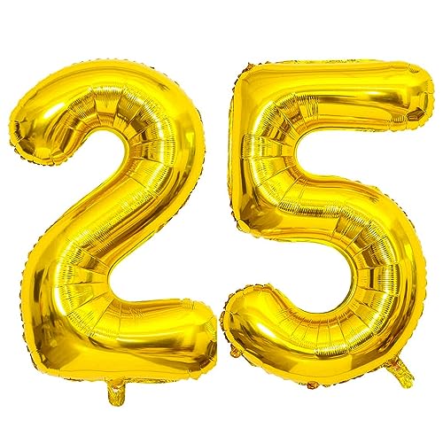 PatiCool Zahlen Luftballon 25 Gold, 40 Zoll Luftballons Geburtstag, Folienballon 25 Gold Geburtstagsdeko, Helium Ballons Zahlen 25 für Frau Mann Jahrestag Deko Geburtstags von PatiCool