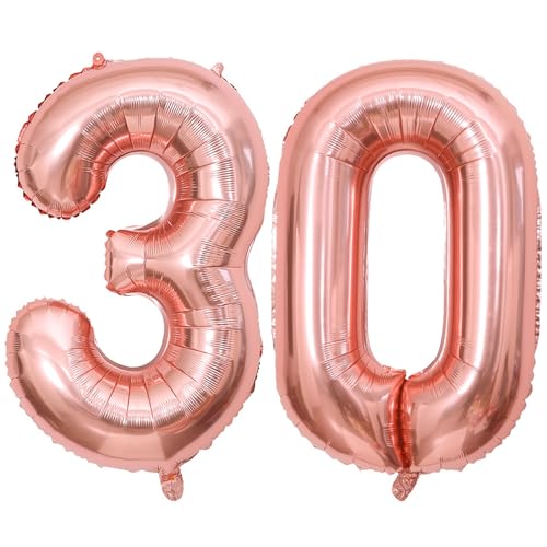 PatiCool Zahlen Luftballon 30 Rosegold, 40 Zoll Luftballons Geburtstag, Folienballon 30 Rosegold Geburtstagsdeko, Helium Ballons Zahlen 30 für Frau Mann Jahrestag Deko Geburtstags von PatiCool