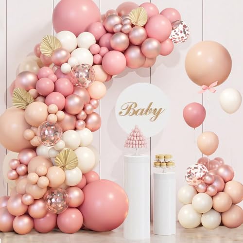 Ballon Garland Set 111 Stück Rosegold Weiß - Rosa Luftballon Girlande für Geburtstag, Hochzeit, Babyparty Dekoration mit Altrosa & Pink Ballons für Mädchenfeiern Baby Shower Party Dekoration von Patimate