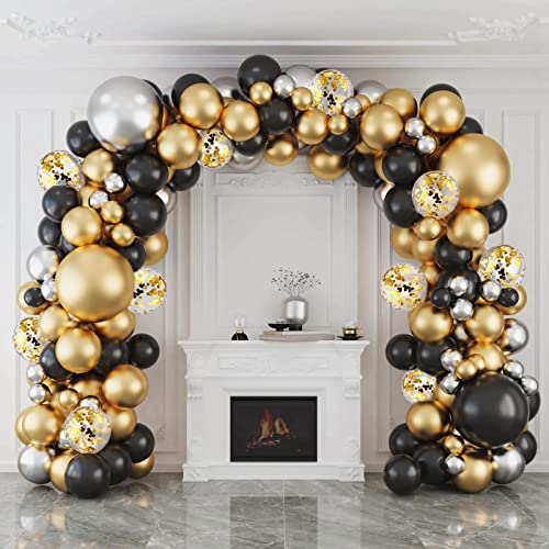 Ballon Girlande Schwarz Gold, Luftballons Girlande mit 127 Schwarz Gold Silber Ballons Set Hintergrund für Männer Geburtstag Party, Abschlussfeier, Jubiläum,Ruhestand,Baby Shower,Hochzeit,Party Deko von Patimate