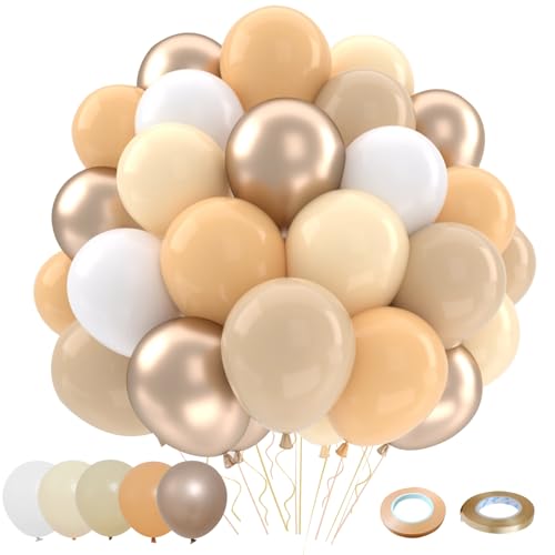 Patimate Beige Blush Neutral Luftballons Set, 50 Stück 30,5 cm Metallic Champagner Blush Beige Sand Weiß Latex Ballons Kit für Brautparty, Junggesellinnenabschied, Teddybär, Babyparty, Hochzeit, Party von Patimate