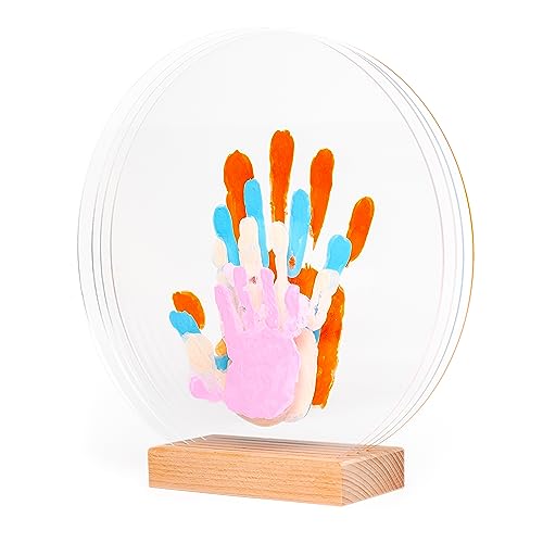 Patrocle Fußabdrücke von Bonheur – Set mit 4 Abdrucken, Pastell – Geschenkbox zur Geburt – Geschenkidee zum Geburtstag – Muttertag – Holzständer – 4 Plexiglas von Patrocle